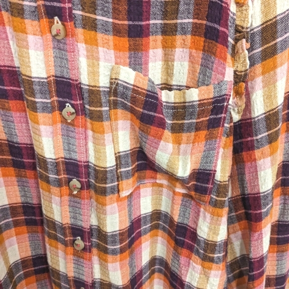 Anthropologie Pilcro Breezy Raspberry Plaid Flannel Button Up Shirt Puff Sleeve - Picture 4 of 8